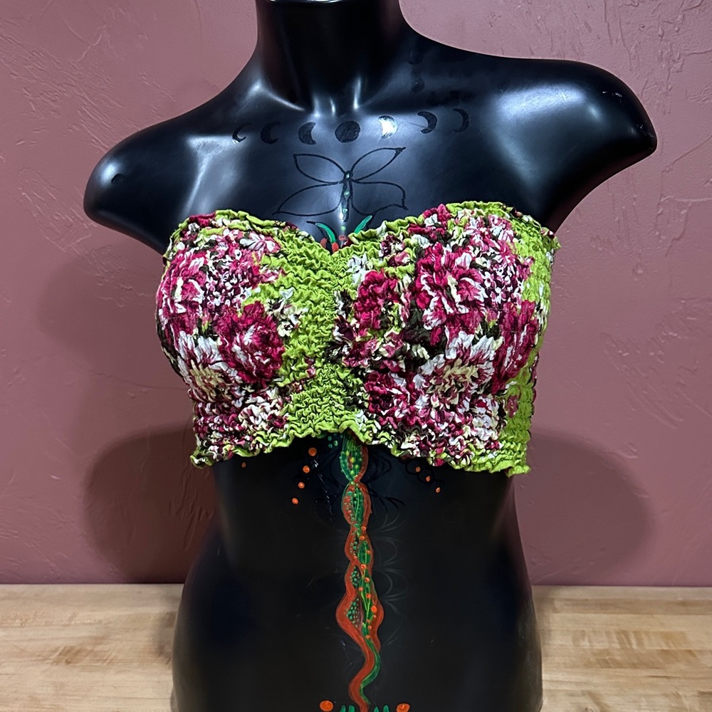 Bandeau Crop Top [green pink floral]
